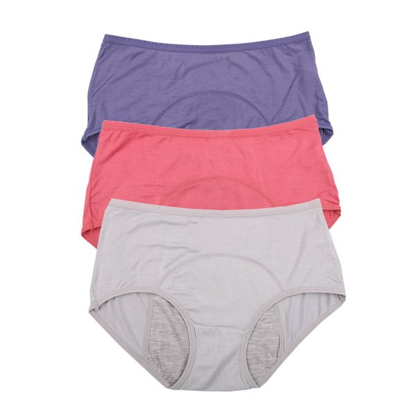 YOYI FASHION Bamboo Viscose Period Briefs, 3 Pack, Elegance Red Blue Gray