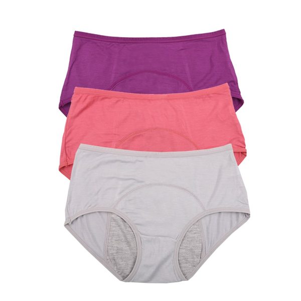 YOYI FASHION Bamboo Viscose Period Briefs, 3 Pack, Elegance Red Purple Gray