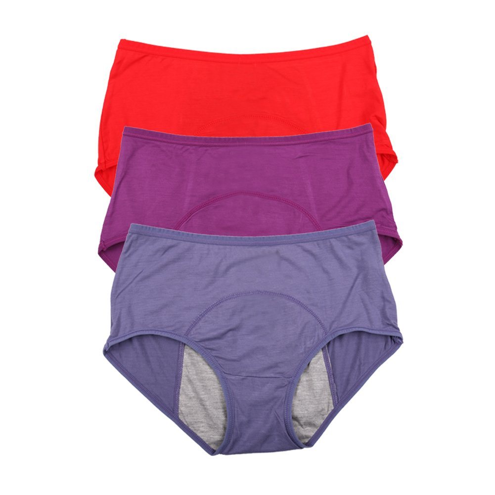 YOYI FASHION Bamboo Viscose Period Briefs, 3 Pack, Red Purple Denim Blue