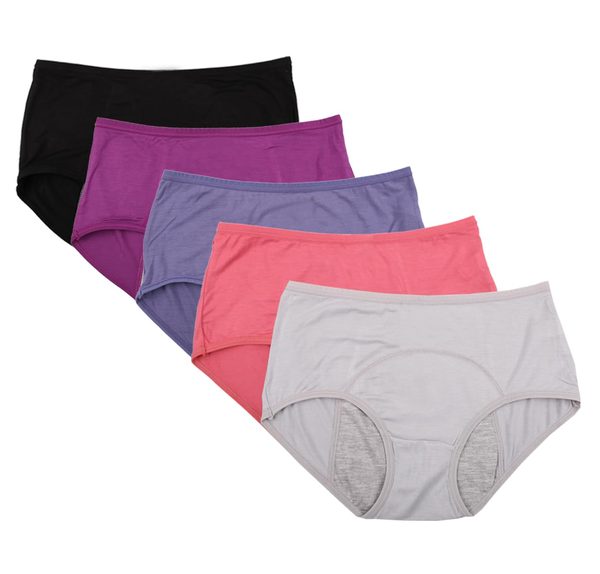 YOYI FASHION Bamboo Viscose Period Briefs, 5 Pack, Black Purple Gray Denim Blue Elegance Red