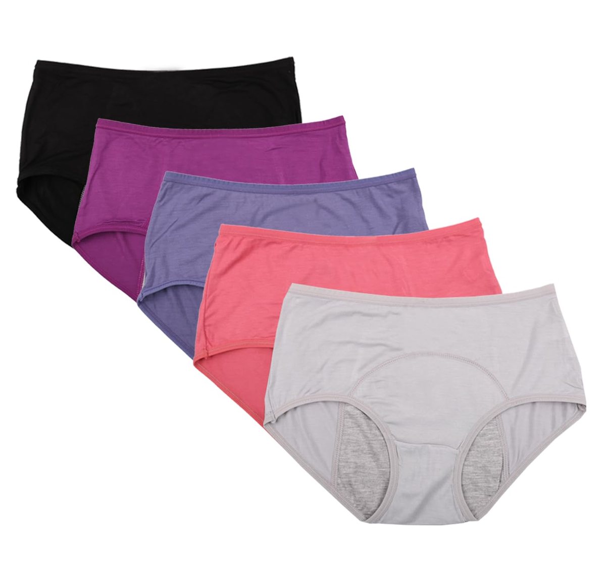 YOYI FASHION Bamboo Viscose Period Briefs, 5 Pack, Black Purple Gray Denim Blue Elegance Red