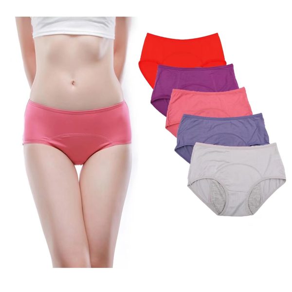 YOYI FASHION Bamboo Viscose Period Briefs, 5 Pack, Red Purple Gray Denim Blue Elegance Red