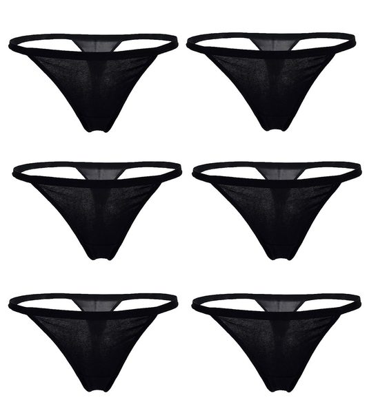 YOYI FASHION Cotton G-String Thong, 6 Pack, Black