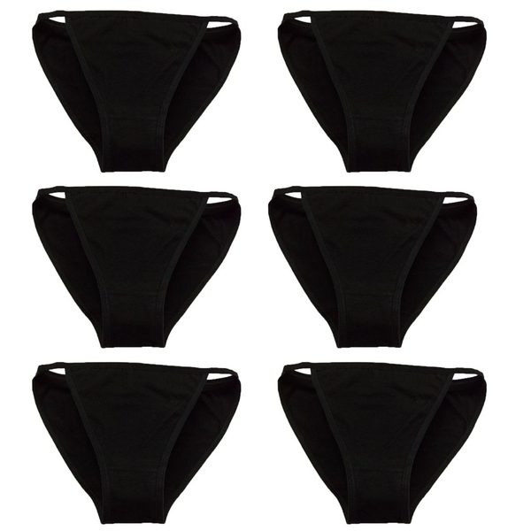 YOYI FASHION Cotton String Bikini, 6 Pack, Black