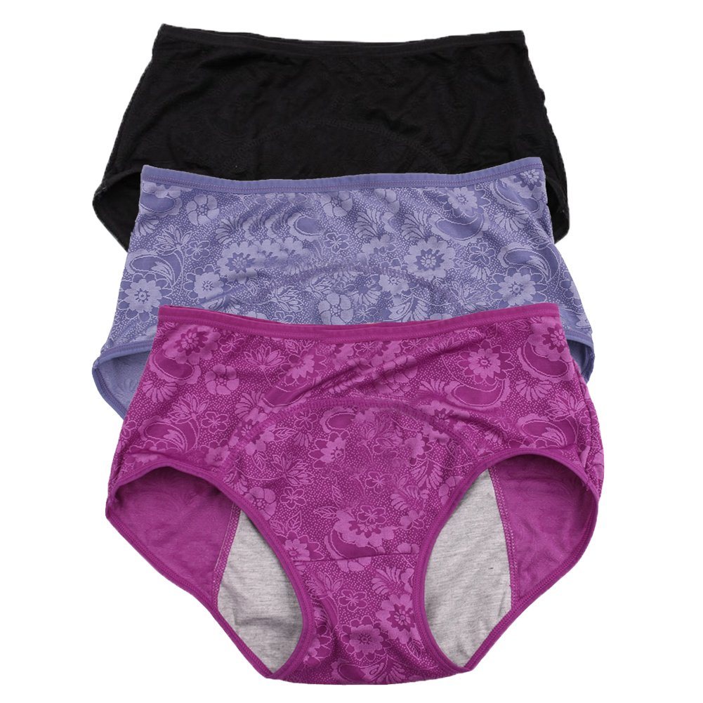 YOYI FASHION Jacquard Period Briefs, 3 Pack, Black Blue Purple