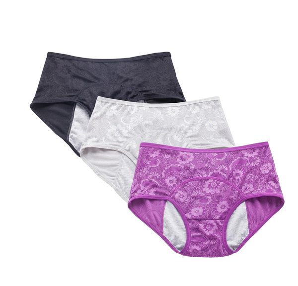 YOYI FASHION Jacquard Period Briefs, 3 Pack, Dark Gray Purple