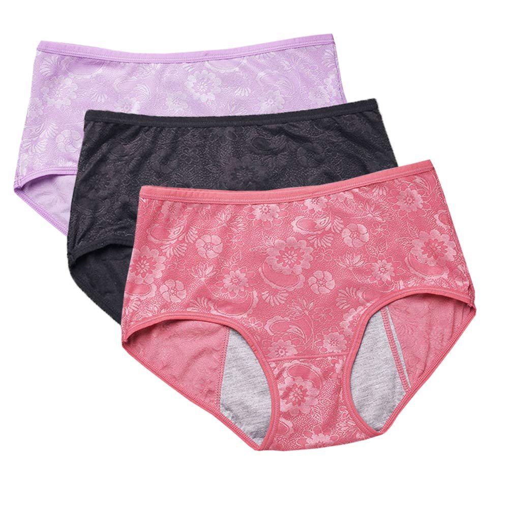 YOYI FASHION Jacquard Period Briefs, 3 Pack, Red Black Lotus