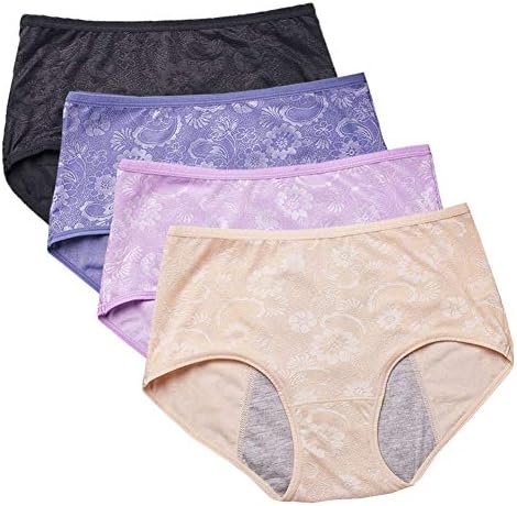 YOYI FASHION Jacquard Period Briefs, 4 Pack, Black Blue Lotus Nude