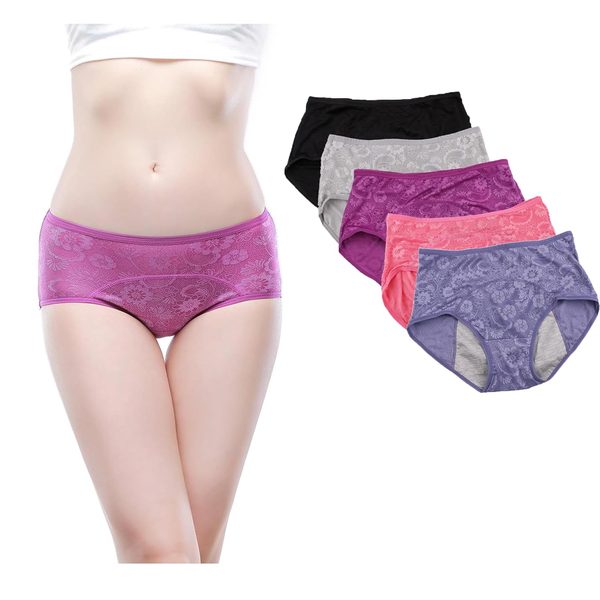 YOYI FASHION Jacquard Period Briefs, 5 Pack, Black Blue Purple Grey Red