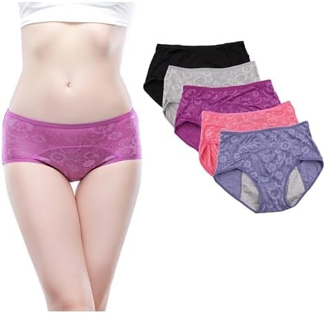 YOYI FASHION Jacquard Period Briefs, 5 Pack, Black Blue Purple Grey Red