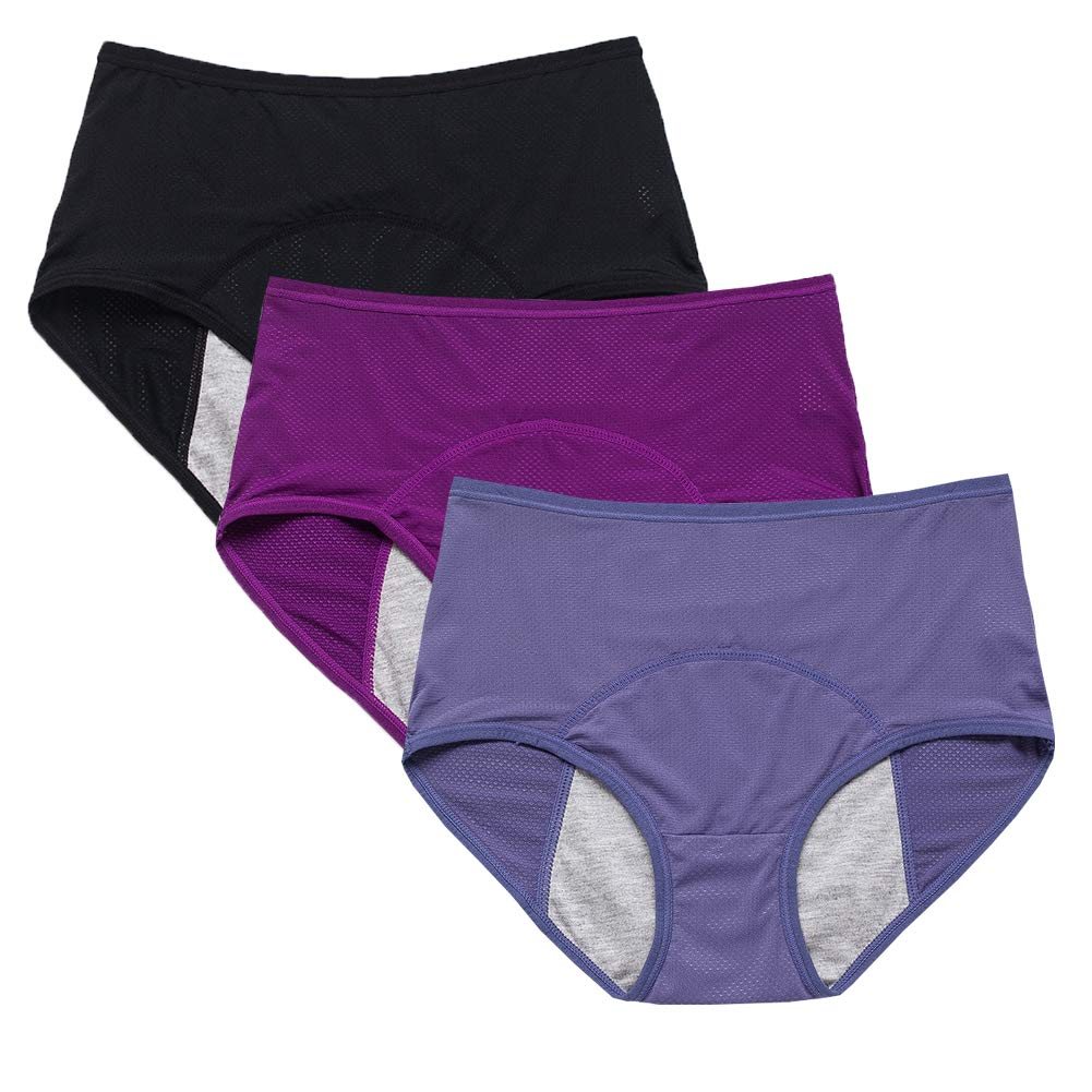 YOYI FASHION Mesh Period Briefs, 3 Pack, Black Blue Purple