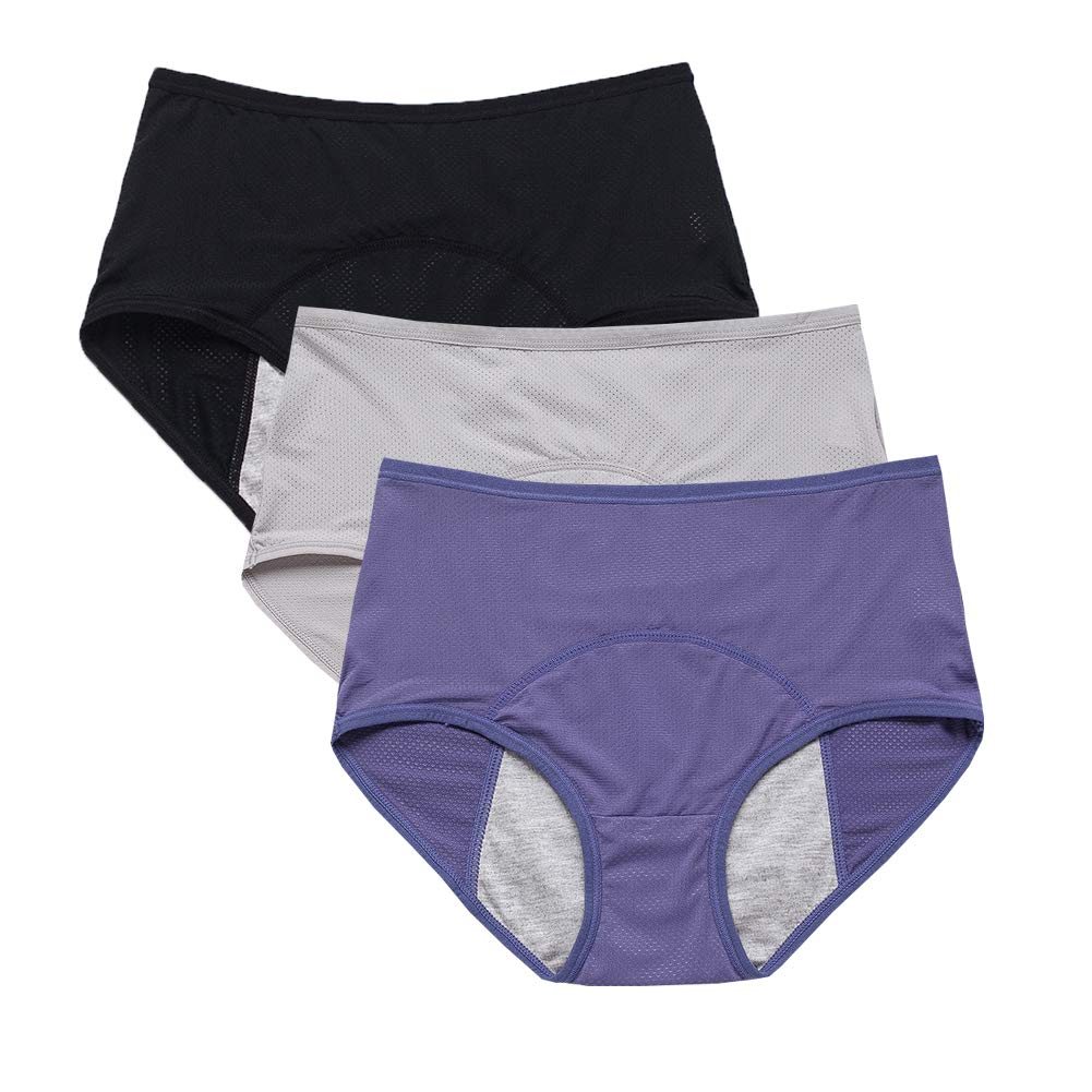 YOYI FASHION Mesh Period Briefs, 3 Pack, Blue Black Gray