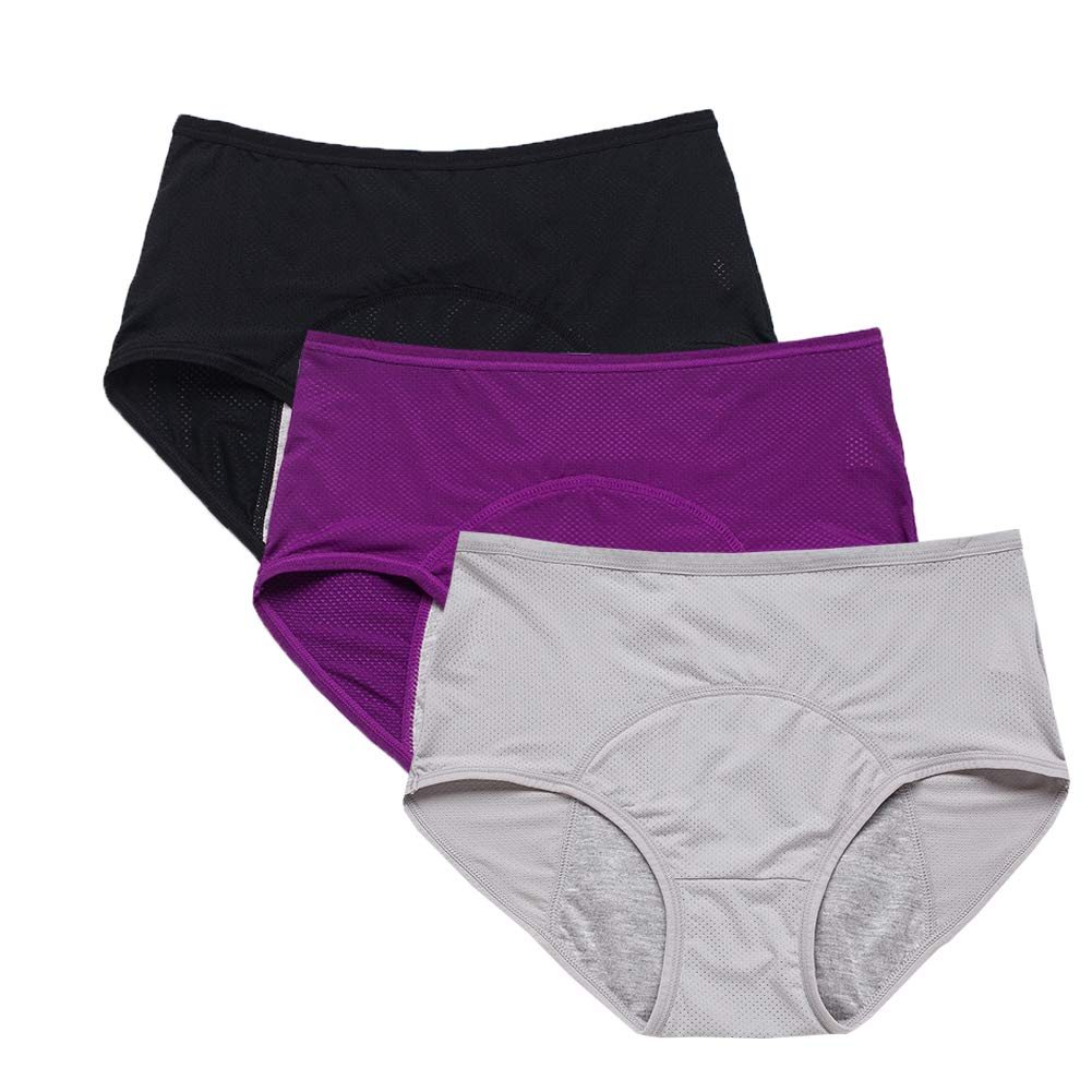 YOYI FASHION Mesh Period Briefs, 3 Pack, Purple Black Gray