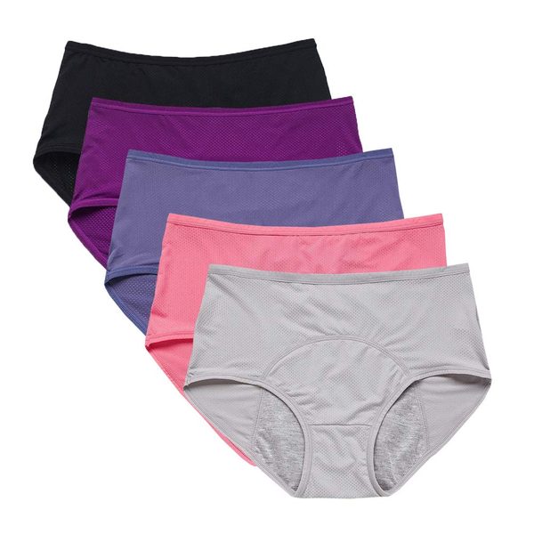 YOYI FASHION Mesh Period Briefs, 5 Pack, Blue Black Gray Purple Watermelon