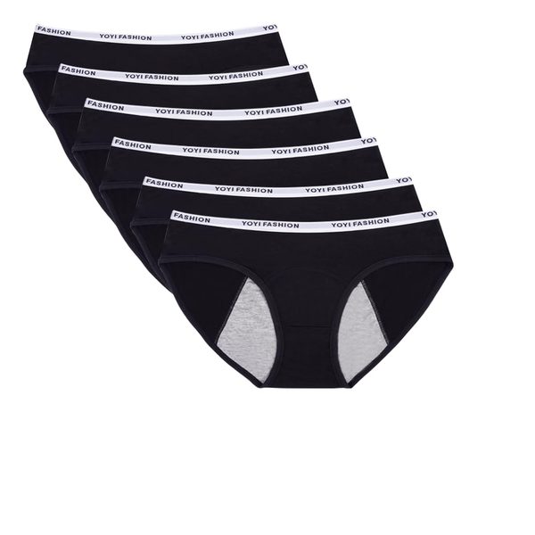 YOYI FASHION Teen Period Underwear, 6 Pack, Black