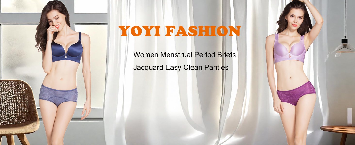 YOYI FASHION women menstrual period briefs, jacquard easy clean panties
