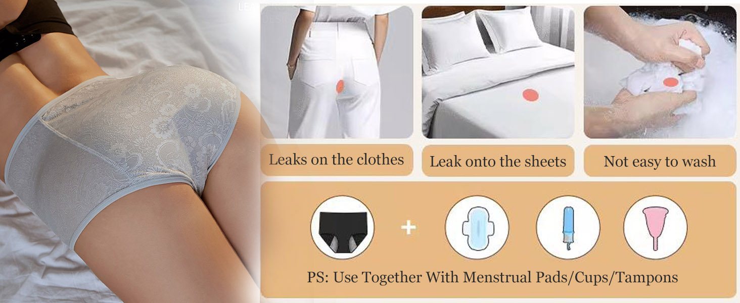 Use YOYI FASHION period briefs together with menstrual pads, cups or tampons